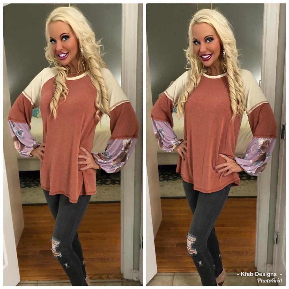 🥰LAST 1! Color Block Bubble Sleeve Tunic! 💐 - Picture 5 of 8